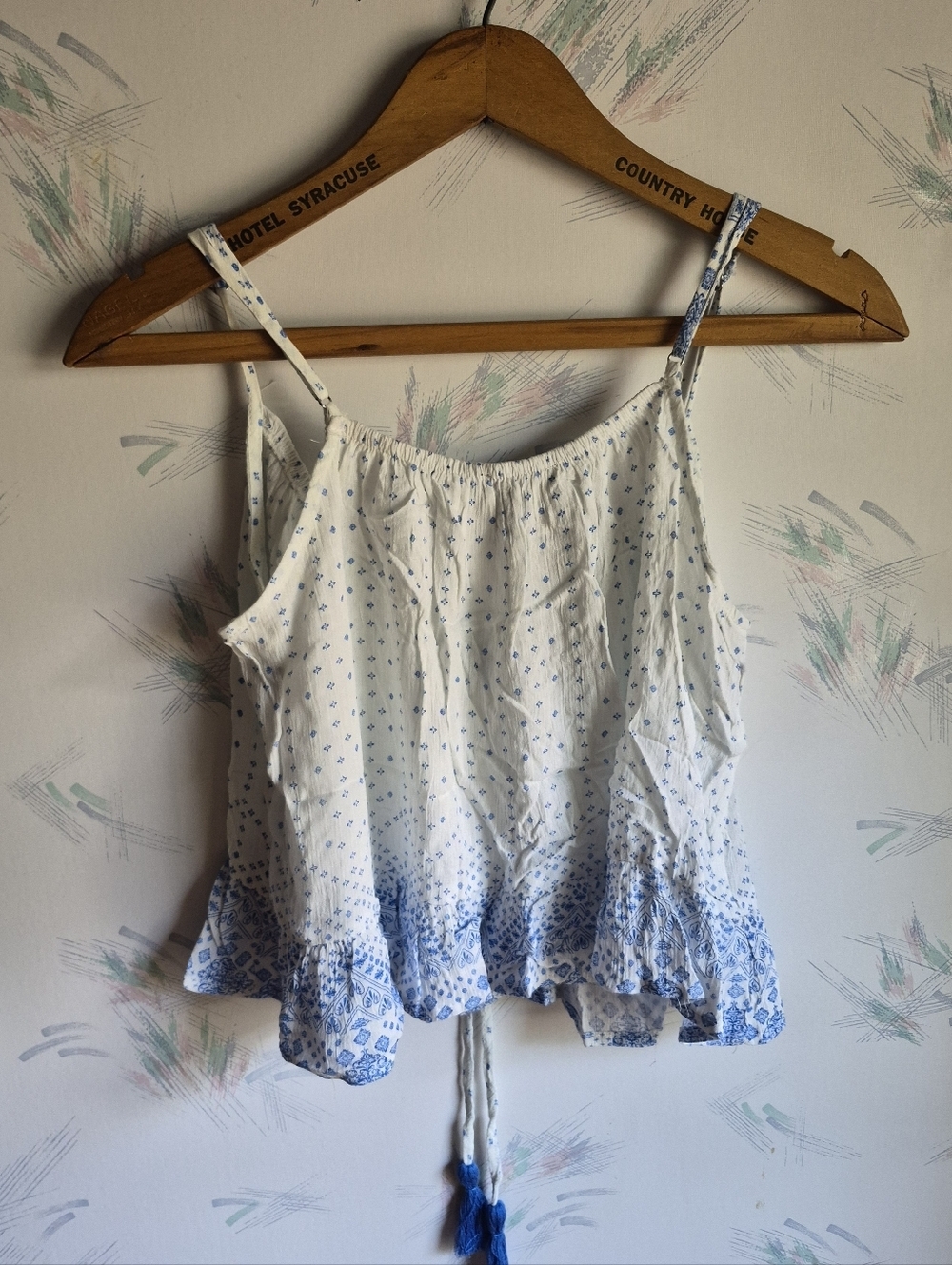 Forever 21 White Blue Flowy Tank Top Small - Picture 6 of 9